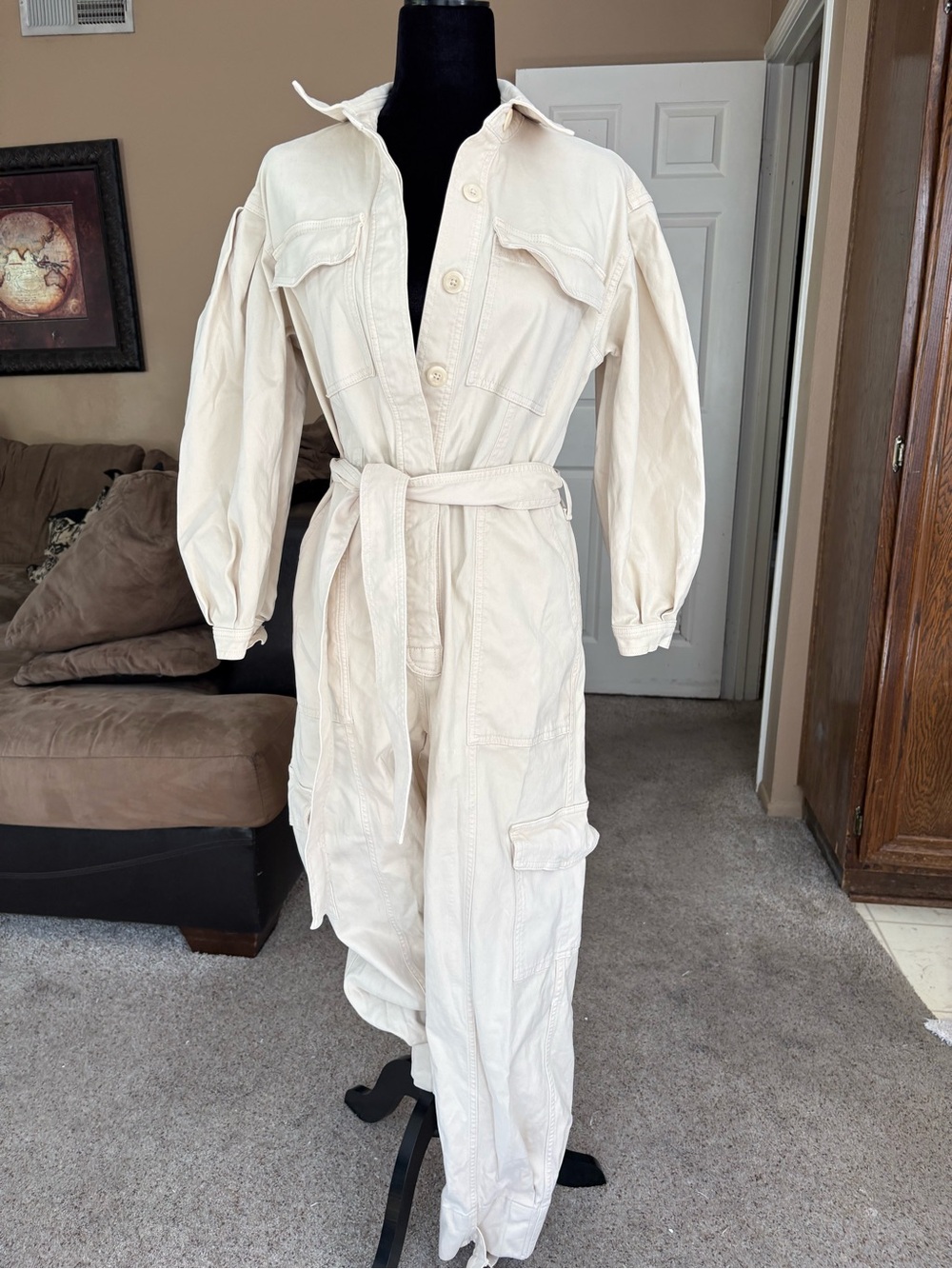 Women's Banana Republic Cream Utility Jumpsuit with Belt